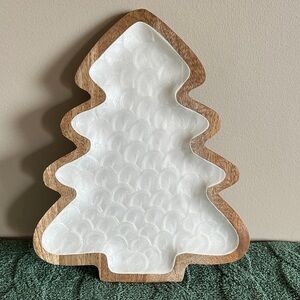 Made in India Holiday Christmas Tree 🌲 Serving Tray Decor Wood Ivory NEW!